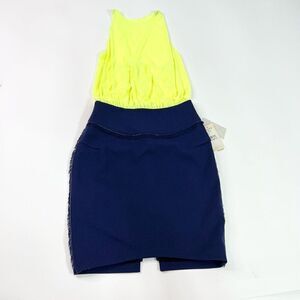 Rachel Roy Dress Womens 2 Sleeveless Colorblock Sheath Neon Yellow Navy NEW